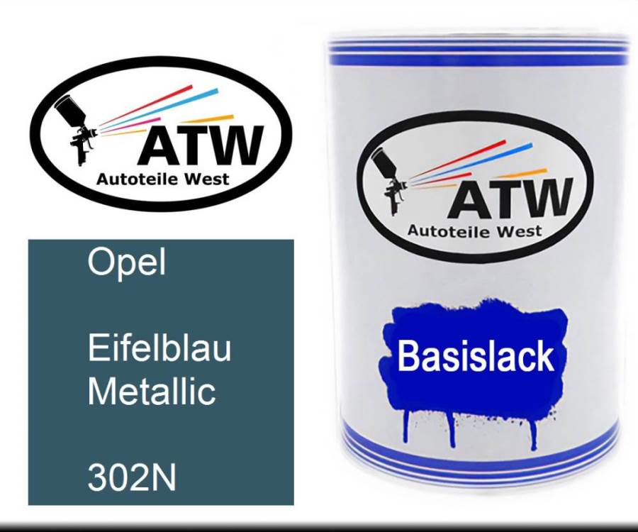 Opel, Eifelblau Metallic, 302N: 500ml Lackdose, von ATW Autoteile West.